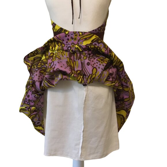 Milly of NY Halter Dress Silk Cotton Abstract Pleated Lined V-neck Women Size 4 - Picture 10 of 16